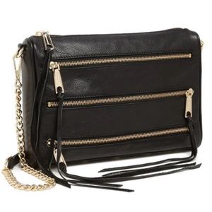 REBECCA MINKOFF - MINI 5 ZIP BLACK CROSSBODY BAG WITH GOLD CHAIN